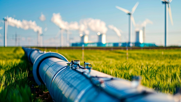 Pipeline d'hydrogène avec des éoliennes en arrière-plan