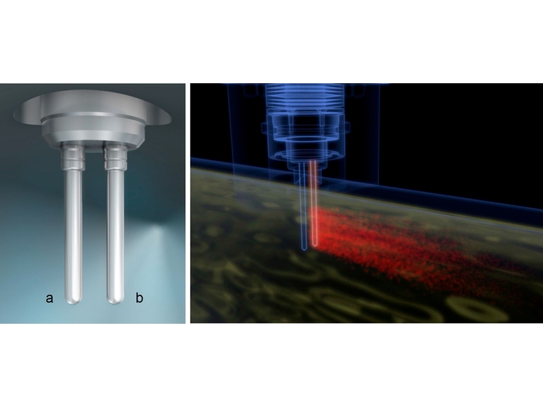 Graphic showing the probe of a thermal dispersion mass flowmeter