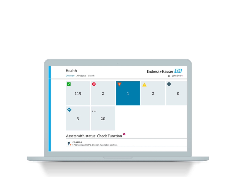 Capture d'écran de la gestion de la santé des actifs Netilion Health : interface IIoT sur ordinateur portable