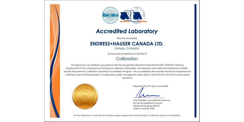 Certificat ISO17025:2017 pour le Canada
